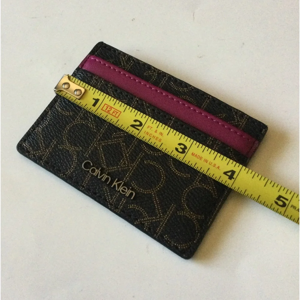 CALVIN KLEIN PIN DOT LOGO CARD CASE BROWN AND SALSA NWOT